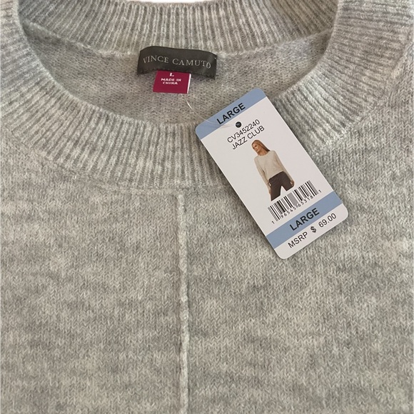 Vince Camuto Silver Stretch Long Sleeve Crew Neck Sweater Size Large NWT - Picture 4 of 5